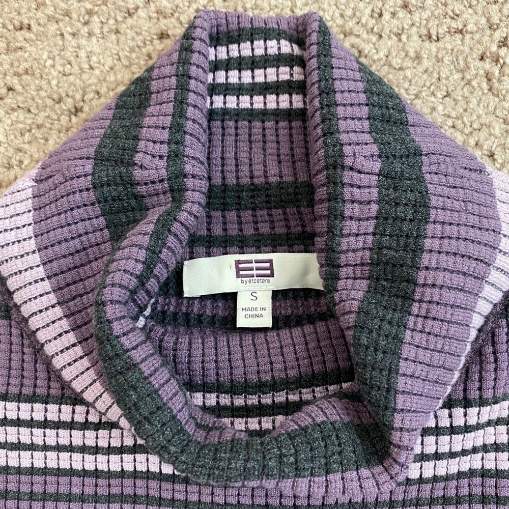 đ
șEtcetera Womenâs Sweater Dress Knit Turtleneck Knee Length Purple Grey sz S - Picture 6 of 10